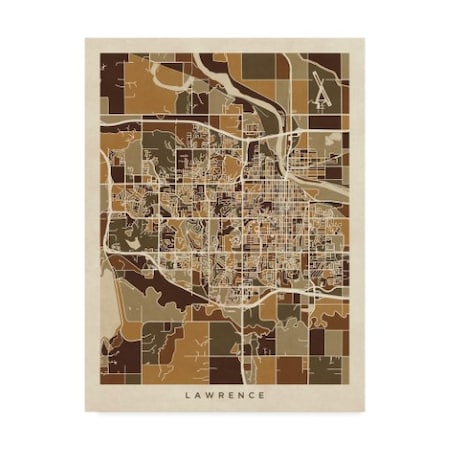 Michael Tompsett 'Lawrence Kansas City Map Brown' Canvas Art,35x47